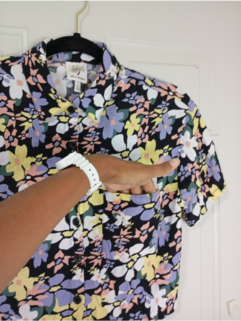 Self Esteem Colorful Checkered Short Sleeve Button Up Top-Size Small Womens - Picture 3 of 7